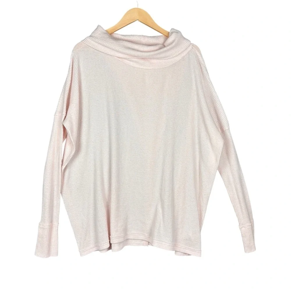 We The Free (Free People) Oversize Waffle Juicy Pink Cowl Neck Sweater Sz Medium